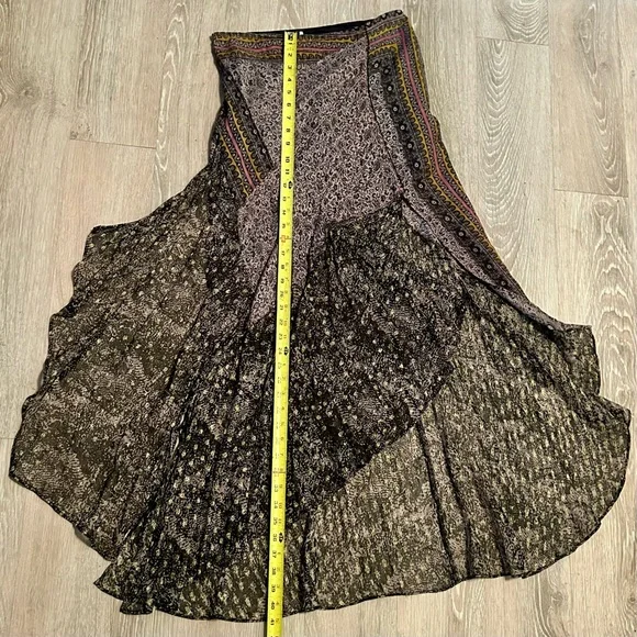 Free People Boho Gypsy Black White Asymmetrical Split Hem Sheer Maxi Skirt 4 XS - Picture 9 of 16